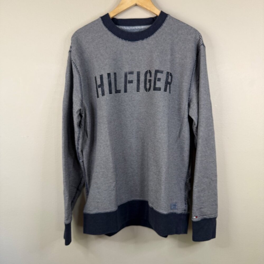 Tommy Hilfiger Striped Long Sleeve Crew Neck Navy & White Sweatshirt Size L